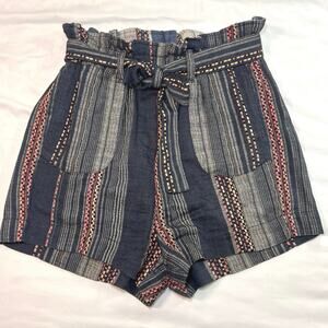 Anthropologie Lynnie Shorts Women Size XS Blue Striped Paperbag 100% Cotton Boho
